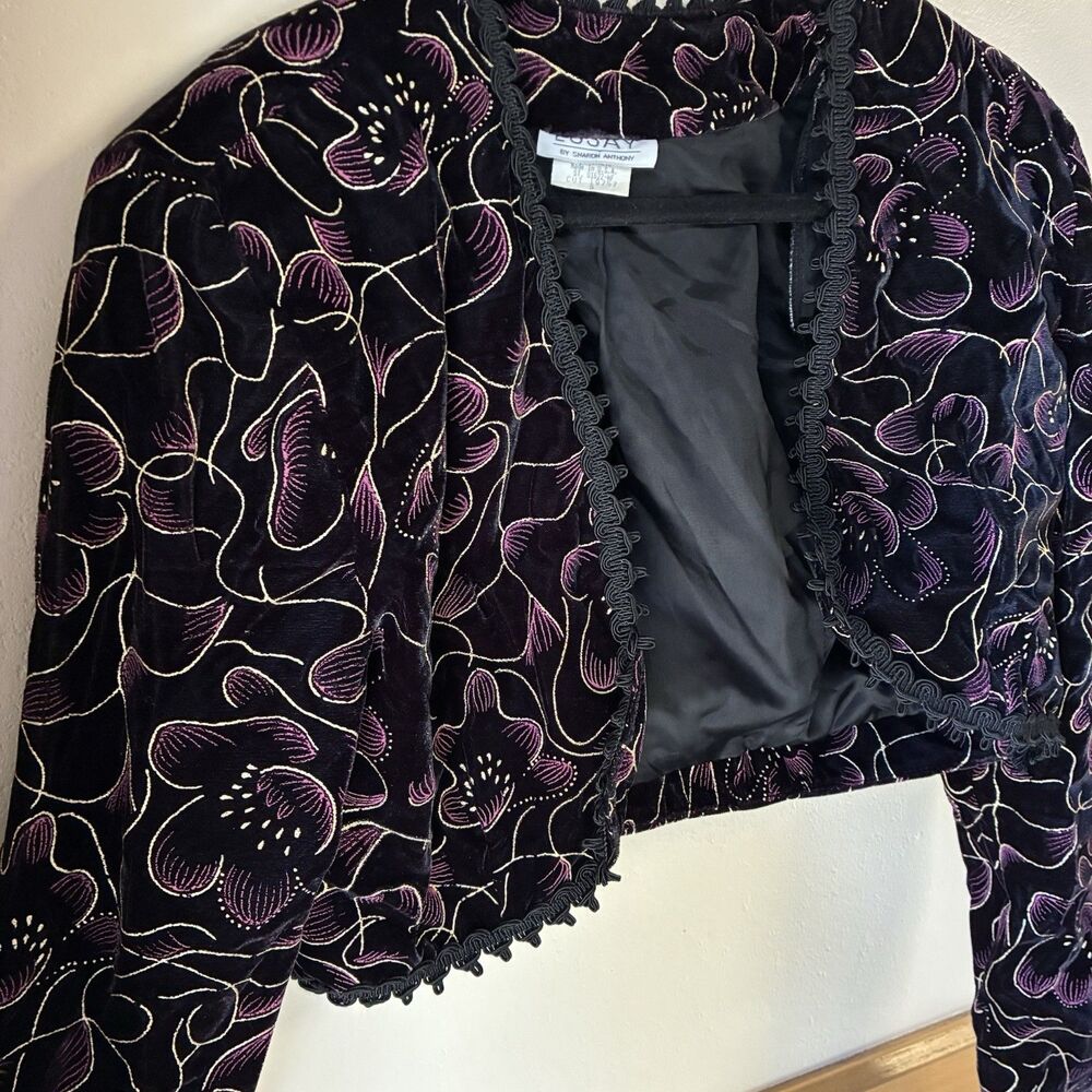 Vintage‎ Velvet Bolero Jacket Metallic Floral ESSAY Sharon Anthony Size 8 USA